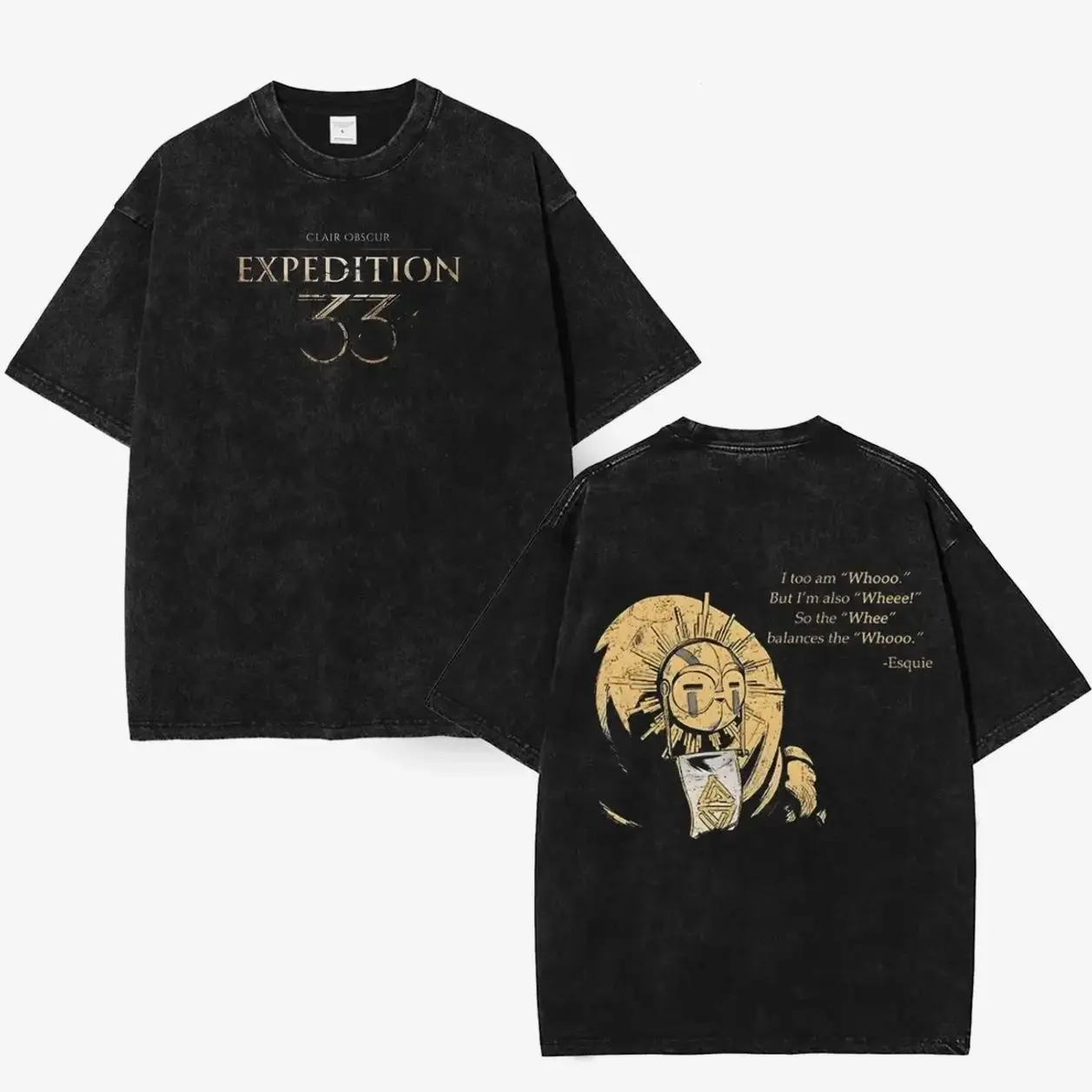 Esquie Cute Shirt - Clair Obscur Expedition 33 Double Printed Vintage Washed Tee Unisex Oversize Anime Manga Washed Heavyweight Cotton T-shirt, Gift For Game Fan, Game Clothes Comfort Men's Regular Fit Floral Print Tee men gifts graphic tee F1O