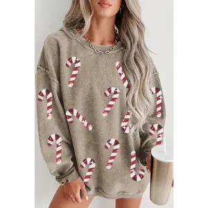 Candy Cane Sequined Corded Sweatshirt