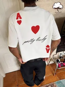 Valentine's Day 1 Piece Unisex “Ace Of Hearts” & “Pretty Lucky” Graphic Tee, Streetwear Style Casual T-Shirt, Soft Cotton For Daily Wear And Urban Fashion Enthusiasts
