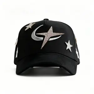 2026 popular style black hat, star diamond embroidery, fashionable hip-hop trend adjustable baseball cap