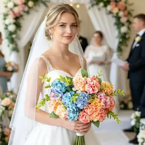 1pc 10-head artificial hydrangea bouquet, fake flower for bride and bridesmaid, suitable for wedding, party and home decoration.