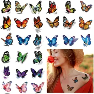 10 Sheets Flying Butterfly 3D Temporary Tattoos, Colorful Body Art Stickers, Fake Tattoos for Women, Waterproof Realistic Tattoos, Waterproof and Easy to Remove