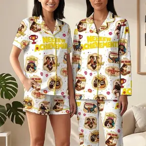 New Achievement pajamas, Princess Donut And Mongo satin pajamas, set for women, Loungewear set women, Sleepwear fashion