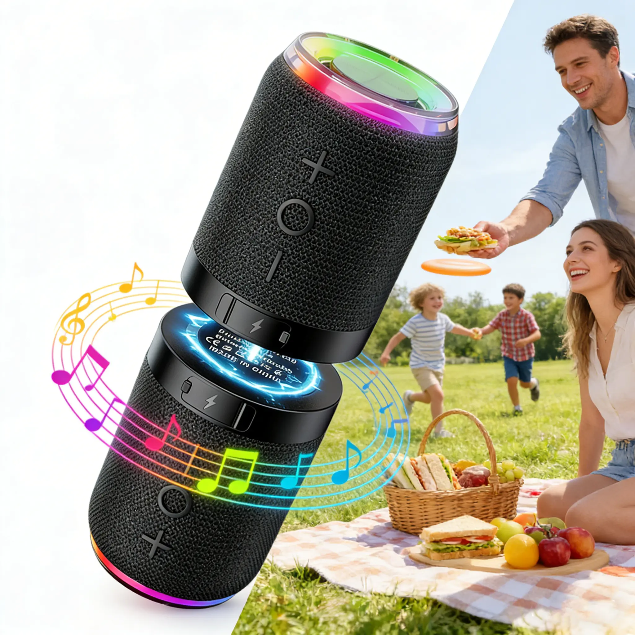 Splittable Stereo Surround Sound Portable Outdoor Wireless Bluetooth Speaker Waterproof with FM Radio, Micro SD Card Slot for Shower - Hard Travel Case Included Audio Smartphone