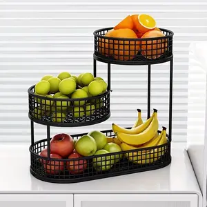 Multi-layer Metal Fruit Basket, 1/3 Counts Multi-functional Snack & Fruit & Cosmetic Storage Basket, Basket for Home Kitchen Living Room Bathroom, Organizer