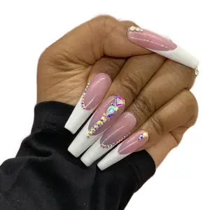 Bling French Tip Nails Acrylic Custom Press on Nails