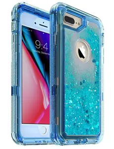 MXX iPhone 8 Plus Case, iPhone 6S Plus - Glitter 3D Bling Sparkle Flowing Liquid Case Transparent 3 in 1 Shockproof TPU Silicone Core + PC Frame Case Cover for iPhone 7 Plus/8 Plus-(Clear/Blue)