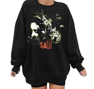 Saw Horror Movie Sweatshirt, Reverse Bear Trap Graphic Pullover, Amanda Young Jigsaw Cult Classic Apparel, 2000s Cult Classic Movie Merch For Men And Women