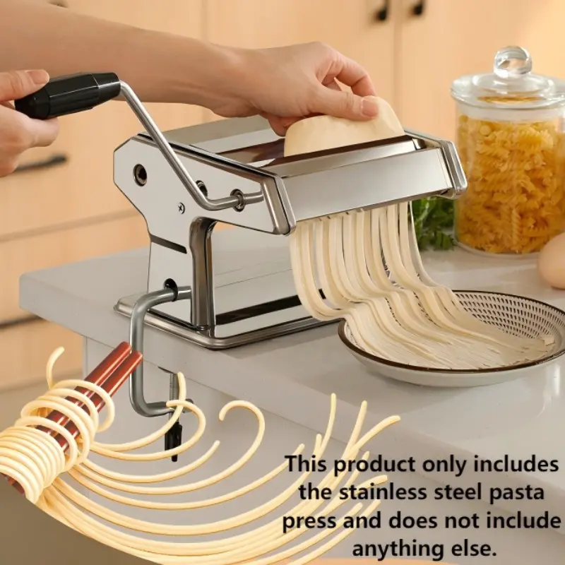Stainless Steel Manual Pasta Maker, Pasta Machine with Adjustable Thickness, Perfect for Fresh Pasta, Spaghetti, Lasagna Sheets & Fettuccine. Durable Kitchen Tool for Homemade Italian Pasta, Compact Essential for Kitchen.