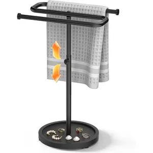 Adjustable Bathroom Towel Rack, S-Shaped Stainless Steel with Wooden Base, Durable with Suction Cup, Ideal for Kitchen and Vanity, Bathroom Towel Holder