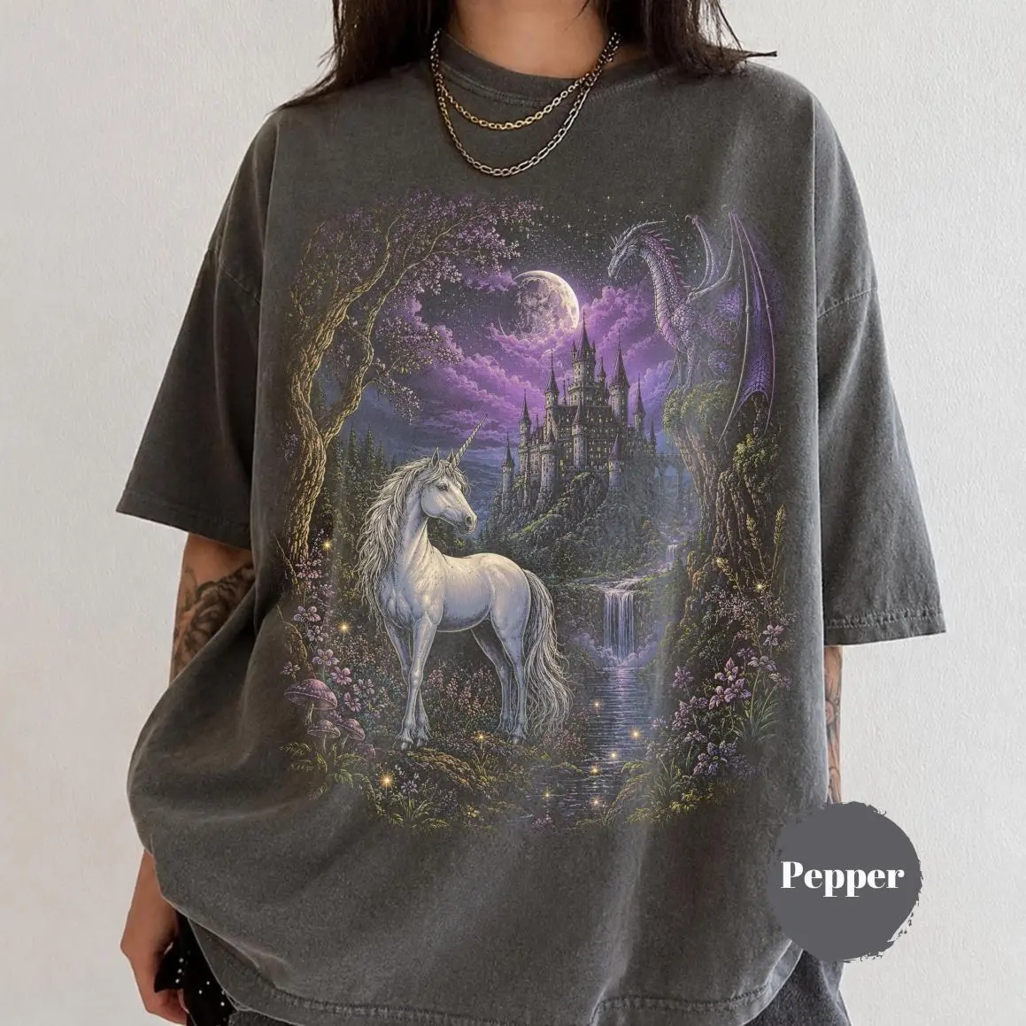 90s Fantasy Unicorn Shirt, Vintage Magical Pegasus Tee, Dragon Fantasy T-Shirt, Medieval Castle Graphic Shirt, Whimsical Fairycore Gift, Ready to Go, No Effort Needed, Classic Fashion, Fits Every Occasion