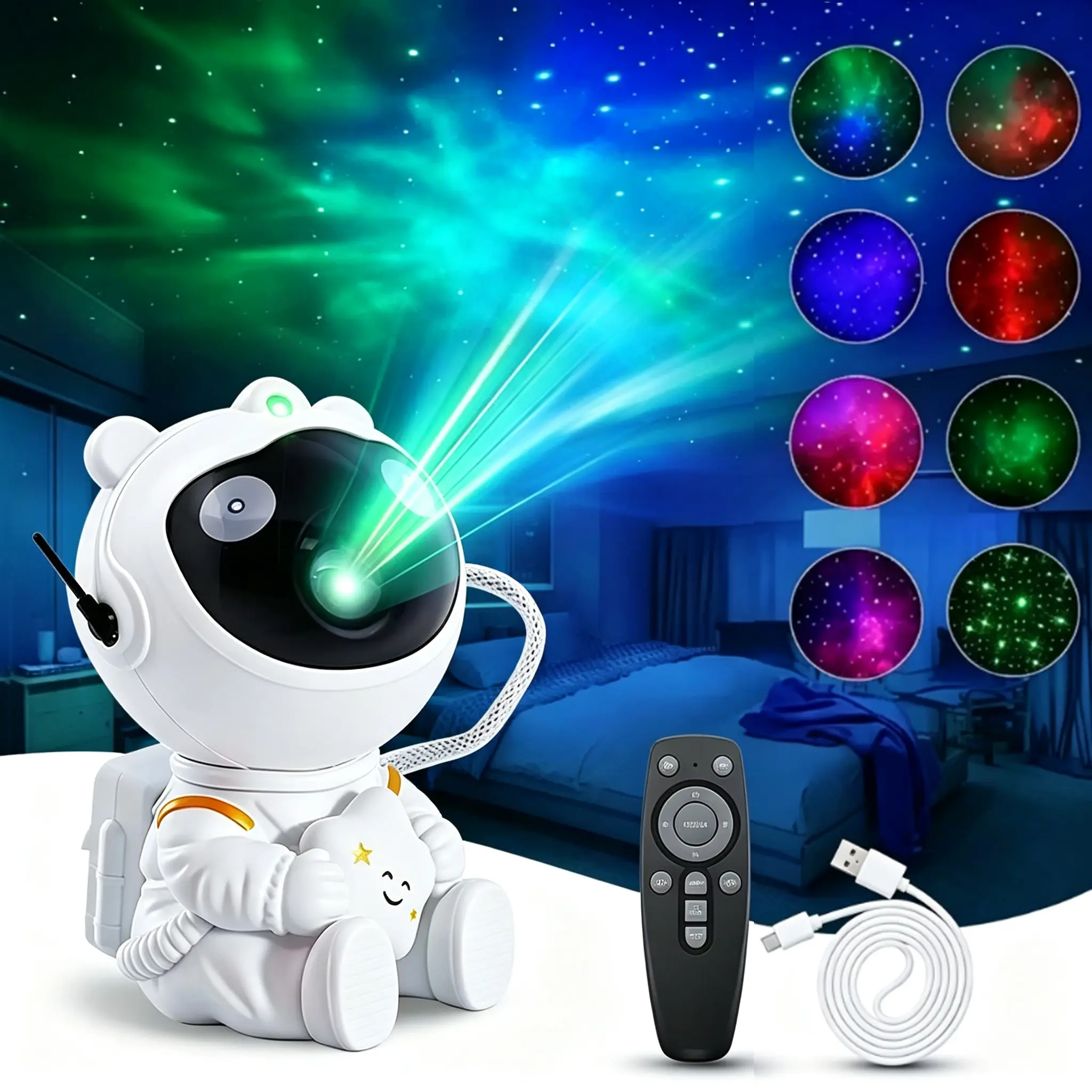 Astronaut Galaxy Star Projector,8-Color NebulaStar Projector Night Light Aurora Lamp,360° Adjustable with Remote Control For Kids Bedroom/Home Decor/Birthday/Valentine/Christmas Gift