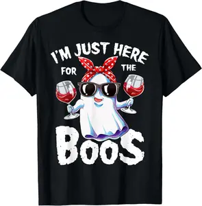 100% cotton Unisex I'm Just Here For The Boos Halloween Women Ghost Cute Funny T-Shirt