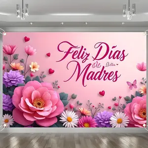 Feliz Dia De Las Madres Backdrop, Large Pink Floral Mother's Day Banner, Spanish Mom Birthday Party Decorations, Mothers Day Gift for Mom Grandma, Flower Photography Background, Celebration Supplies
