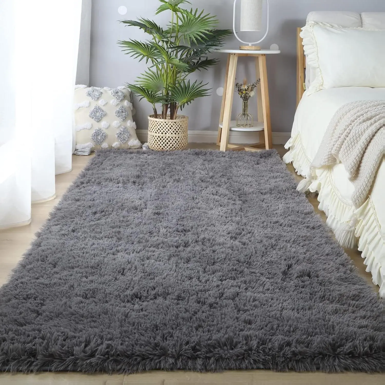 [New Deal]- Area Rugs: 4x6 for Bedroom Living Room Grey Fuzzy Shag Shaggy Rug - Soft Plush Furry Bedside Dorm Throw Rug - Indoor Floor Carpet for Kids Girls Boys Home,Dark Gray