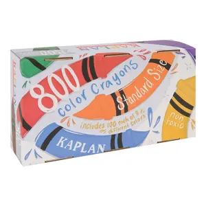 Kaplan Early Learning Standard Crayons Class Pack - 800 Per Box, 100 Each of 8 Bold, No-Smear Colors for Arts and Crafts