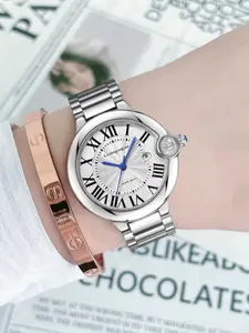 Women's Quartz Watch, Roman Dial, Blue Needle, Waterproof, Scratch-Resistant, Casual Style, Stainless Steel Case, Buckle Closure, Fashionable Wristwatch, Modern Wristwatch