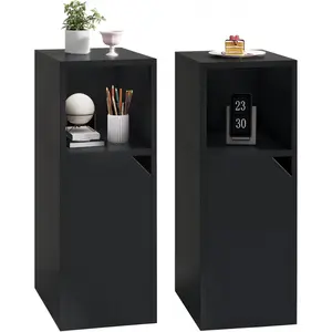 YMYNY 2 Piece Nightstand Set with Door Narrow Side Table Open Shelf Adjustable Inner Compartment 24x29x62cm Wooden Night Cabinet for Bedroom Living Room Black HST016B2