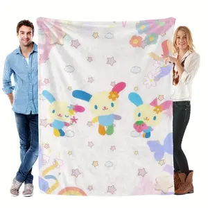 Sanrio (authorized) Flower Bunny Blanket Polyester Fiber Soft And Fluffy, Warm And Comfortable Suitable For Sofa, Chair, Bed, Camping, Picnic, Travel Lightweight Blanket