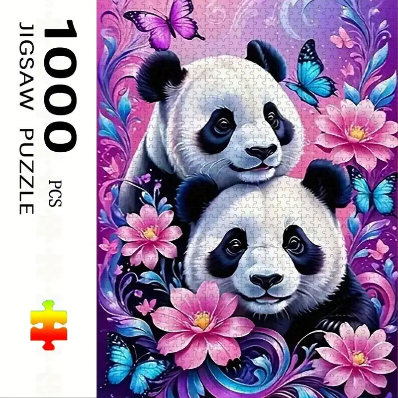1000 Piece Panda Flower Butterfly Puzzle, Large Adult Family Interactive Toy, DIY Home Decor Brain Challenge, Holiday Scene, Perfect Gift, Interlocking Puzzle