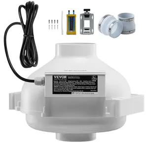 VEVOR 4 to 3.5 inch Radon Fan Installation Kit, Quiet 260CFM Radon Mitigation Fan System Kit with 2 Couplers, Pressure Indicator, Waterproof Inline Duct Fan Exhaust Fan for Indoor Outdoor Ventilation
