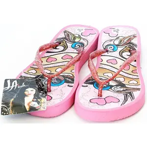 Women's Juniors LA Ink Pink Hearts Sparkle Classic Flip Flop Thong Sandals, Fashionable Flip Flops, Flat Footwear Shoe
