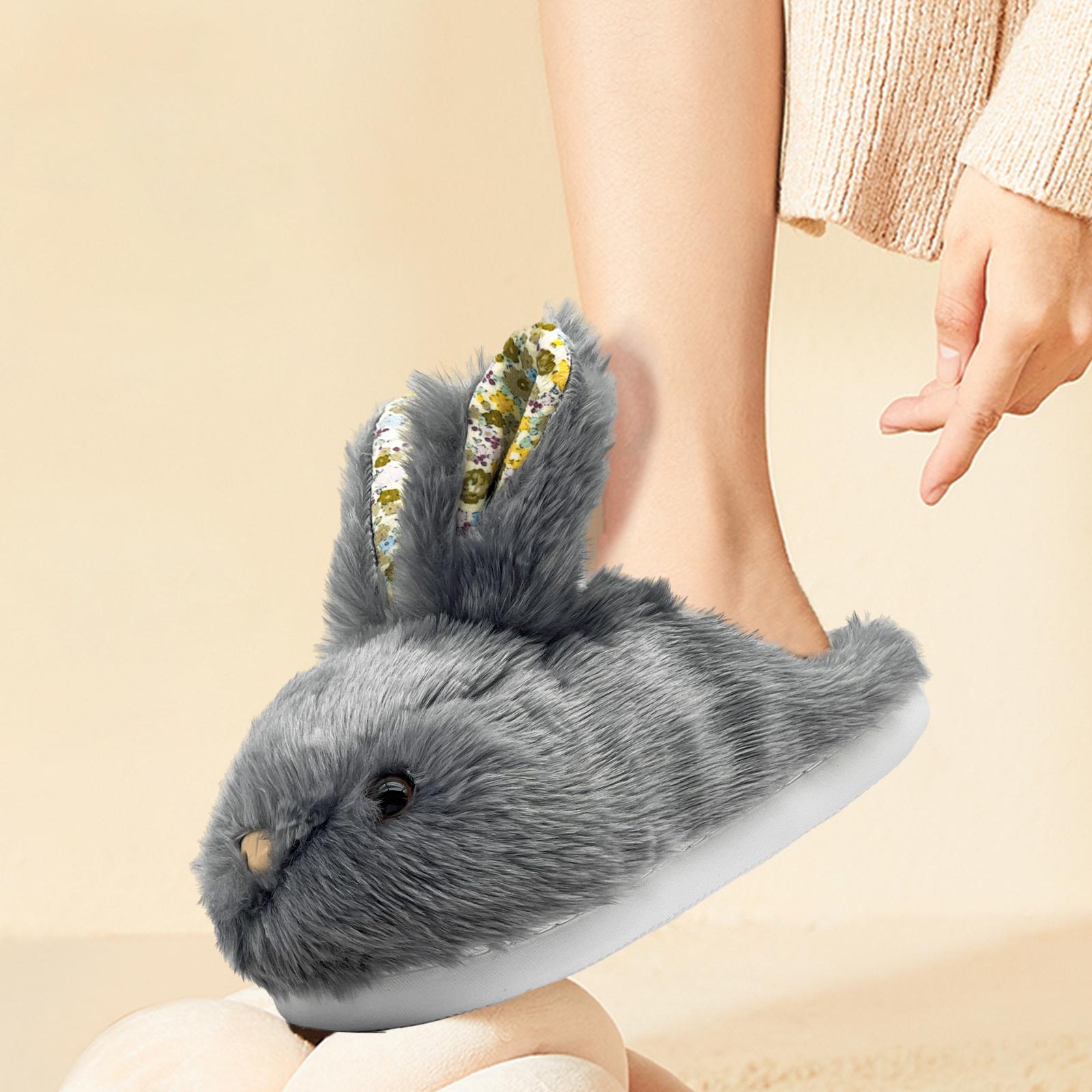 Bunny Slippers for Women Men Cute Plush Rabbit Fuzzy Slippers Soft Fluffy Animal Winter Warm Indoor House Slippers Shoes Footwear Foam Girl Warm Soft Fuzzy Upper Fleece Lining Non-slip Sole Memory Foam Insole Best Gift