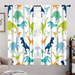 Cartoon Dinosaur Pattern Door Curtain, 2 Counts/set Colorful Cute Dinosaur Pattern Door Curtain, Heat & Noise Reducing Window Treatment Set
