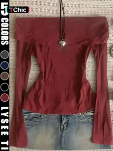 Y2K One Shoulder Off-Shoulder Slim Fit Long Sleeve Women's Top, Fall Fashion, High-Quality Casual Wear, Plain Style