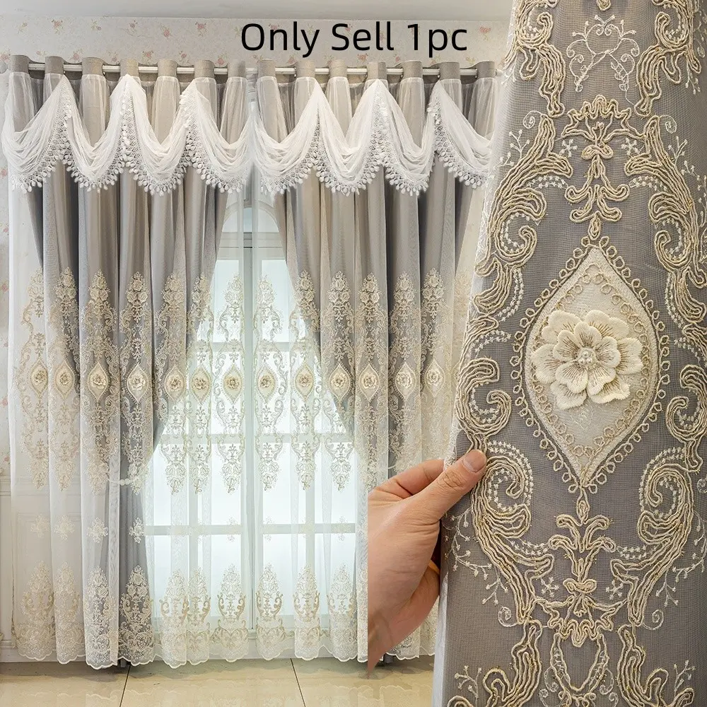 1pc European Style Double Layer Blackout Curtains, Wave Top Header, Hole Punch Design, Ideal for Bedroom, Home Theater, Study, Balcony, Home Decoration Curtain, Home Decorative Curtain