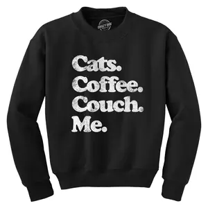 Cats Coffee Couch Me Crewneck Sweatshirt Funny Saying Cool Graphic Novelty Shirt Funny Sweater Coffee Crew Neck Funny Cat Long Sleeve Crew Novelty Sweatshirts for Men Black