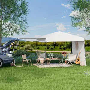10x10 FT Pop Up Canopy Tent with 2 Sidewalls – Waterproof Sun Shade Tent for Commercial Events, Markets, and Backyard Gatherings, Gray/ Blue/ White