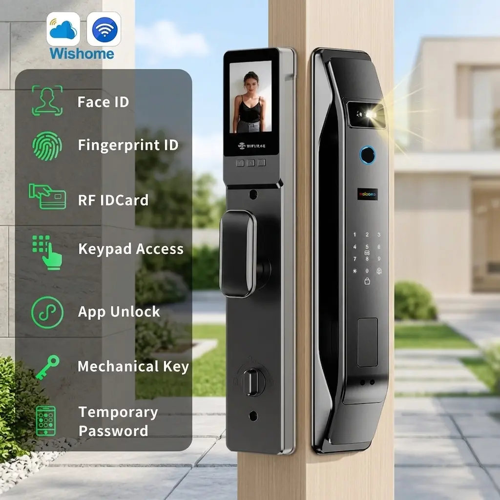 Smart Palm Print and Face Recognition Lock, Keyless Fingerprint Door Lock, Security Door Locks, Compatible with Wishome APP, Model K9, Type 6068, Biometric Door Lock, Electronic Door Locks, Keyless Touchless Entry, High Security Locks