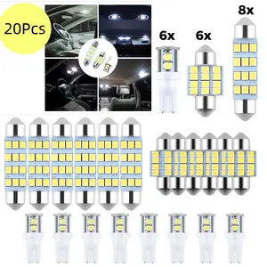 20Pcs Car Interior LED Light Bulbs Kit,6000K White,DC 12V,500LM,Replace Halogen Bulbs,Universal for Car Dome,Map Door,Trunk Lights