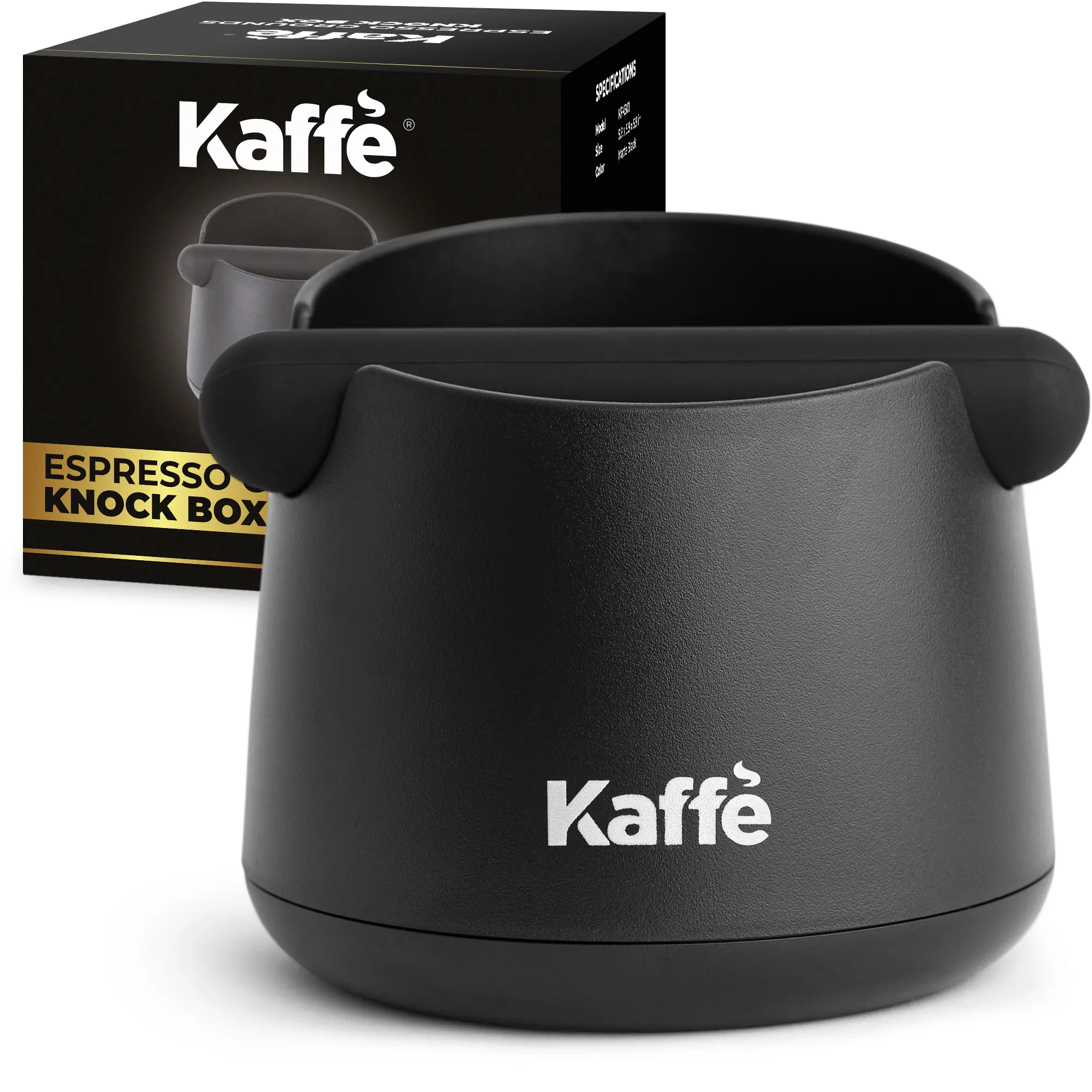 Kaffe Espresso Knock Box – 6x4” Shock-Absorbent Design, Non-Slip Base, Removable Rubber Bar, Coffee Grounds Container Disposal