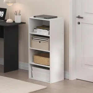 BASIC Bookcase, 4-Tier Bookcase with Open Shelf, Cube Storage Bookcase, 11 x 17 x 35, for Living Room Bedroom Home Office, White