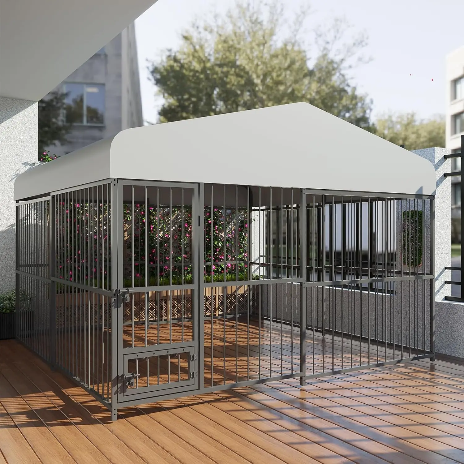 8x4x6FT/4×4×6FT Large Outdoor Dog Kennel – Heavy Duty Dog Cage with Waterproof Roof & Bowls, Dog Enclosure for Medium & Large Dogs