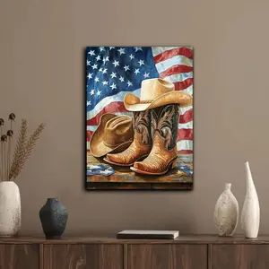 Cowboy Boots & American Flag Pattern DIY Diamond Arts Colorful Painting Kit without Frame, DIY 5D Diamond Arts Colorful Painting for Home Bedroom Wall Decor Diamond Painting Kits Craft