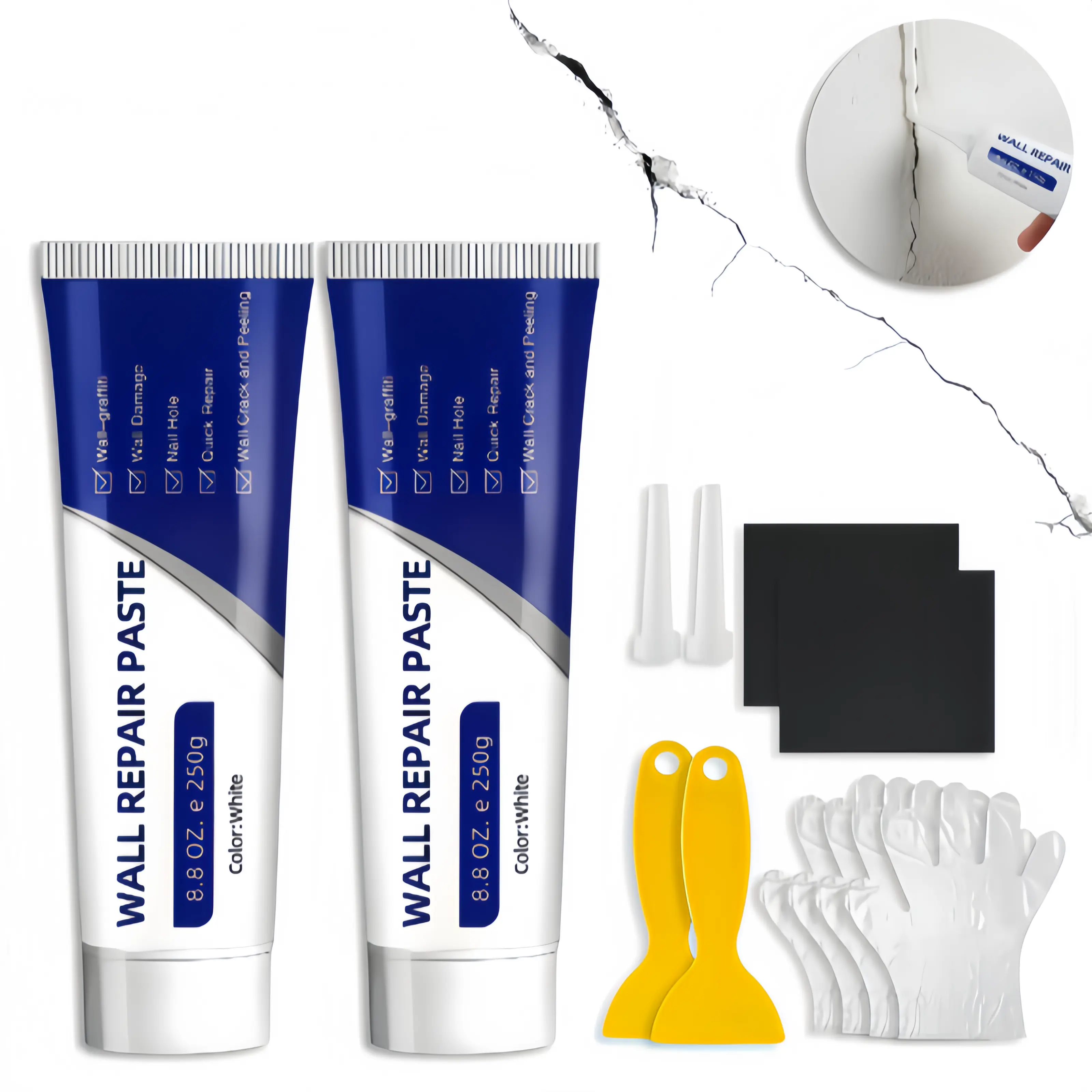 Drywall Repair Kit with Scraper, White Spackle Wall Hole Filler Paste, Plaster Crack & Dent Patch Repair
