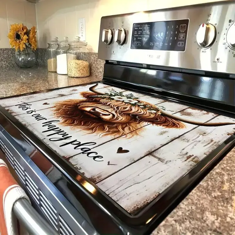 Soft Gas Stove Top Panel Protector Pad, Stove Plate, Highland Cow Design, Scratch Resistant, Easy to Clean, Multi-Purpose Household Kitchen Cover