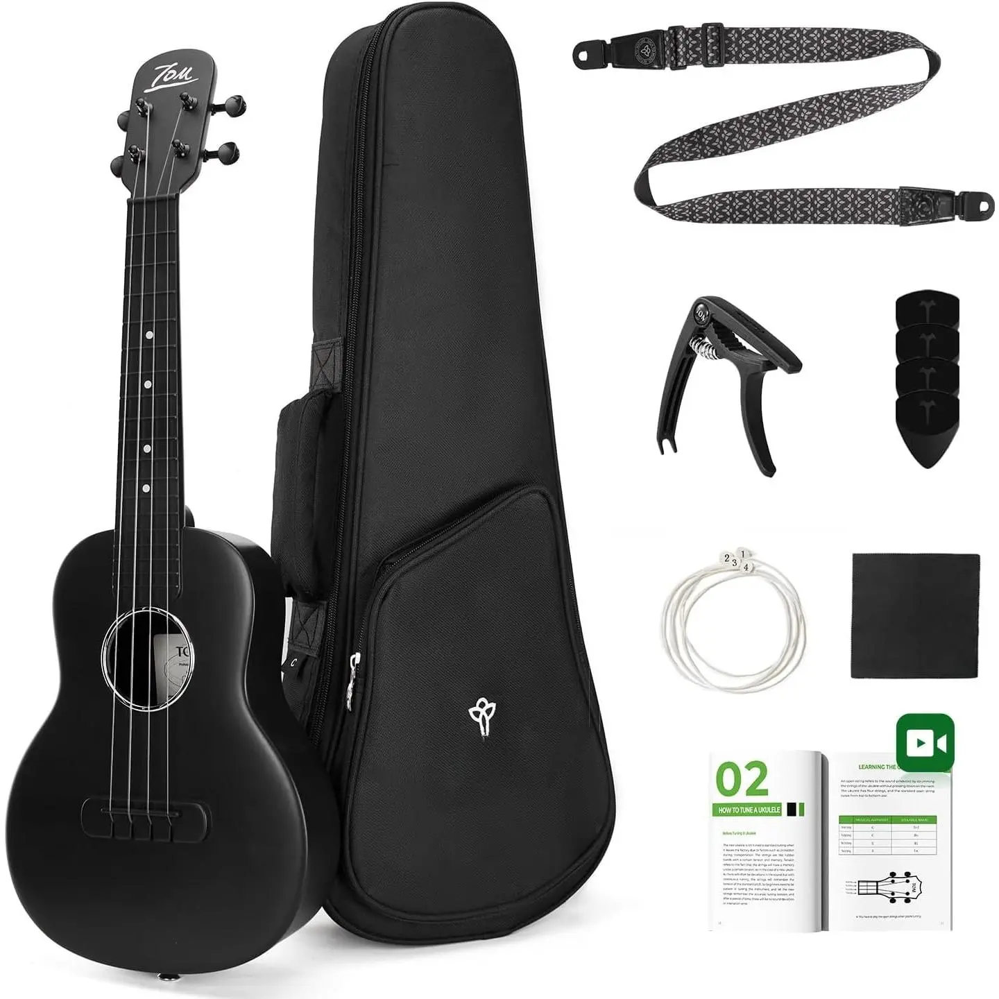 23" Carbon Fiber Concert Ukulele -, Ultra-Lightweight (1.25 lbs),Beginner-Friendly Ukulele For , Ideal For Professionals & Outdoor Adventures (Black)