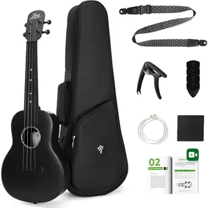 23" Carbon Fiber Concert Ukulele -, Ultra-Lightweight (1.25 lbs),Beginner-Friendly Ukulele For , Ideal For Professionals & Outdoor Adventures (Black)