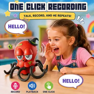 Talking Dancing Squid Toy for Toddlers, Record & Repeat Voice Toy with Music, Flashing LED Lights, Moving Tentacles and Funny Eyes, Interactive Learning Gift for Kids Ages 3+