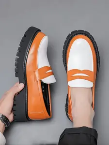 Men's Classic Colorblock Thick Sole Height Increasing Loafers, Comfortable Casual Shoes for Daily Wear