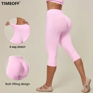 TIMEOFF Women's High Waist Capri Leggings - 4-Way Stretch & Butt-Lifting Design, Seamless Breathable Fabric, Tummy Control, Non-Slip Waistband, No Ride-Up | Ideal for Yoga, Gym, Pilates & Daily Wear