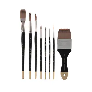 New York Central Oasis Synthetic Brush - Assorted Shape - Handmade in Germany, Professional Watercolor Brushes with Ergonomic Handle, Soft, Absorbent Bristles for Artists