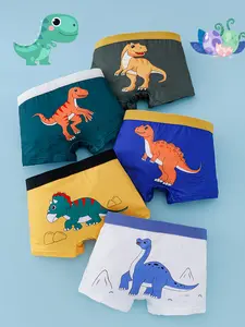 5pcs Boys' Teen Knitted Dinosaur Print Briefs, Youth Underwear, Comfortable Fit, Loose-Fitting, All Seasons Wear, No Snagging, Anti-Pilling, Underwear Sets