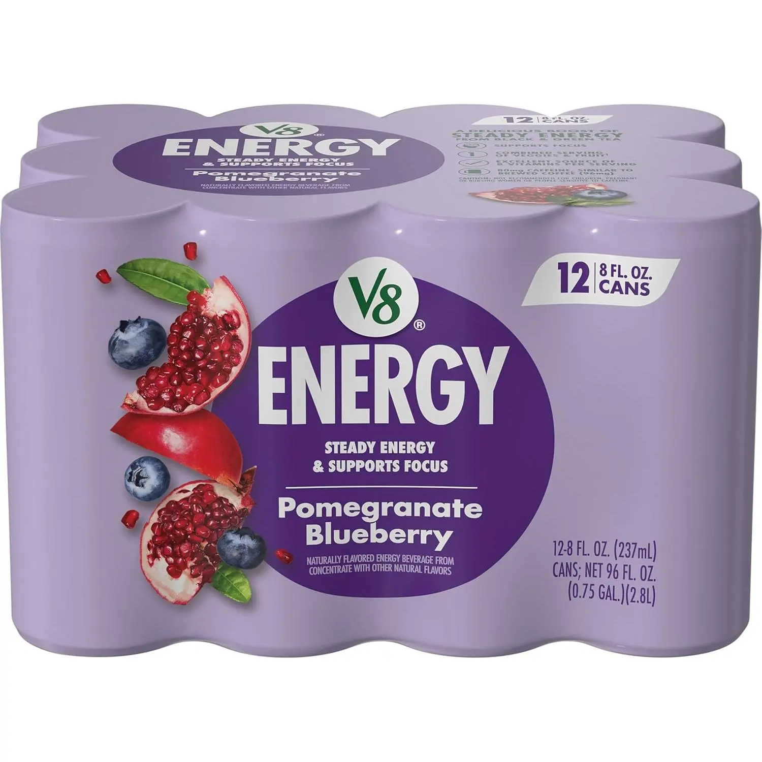 V8 +Energy, Juice Drink with Green Tea, Pomegranate Blueberry