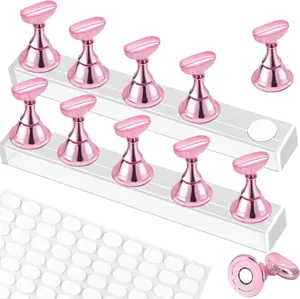 2 Set Nail Stand,Nail Holder Stand with 100 Pcs Double Sided Tape,Press on Nail Stand,Nail Practice Hand,Nail Holder for Painting Nails,For Nail Art Display,Home DIY Beginner Salon Supplies(Pink) TKYZMS