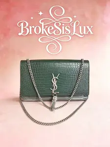 Pre-owned Yves Saint Laurent YSL Kate Medium Tassel Bag in Green Croc Embossed Leather TikTok Viral Timeless Luxury Handbag 2026